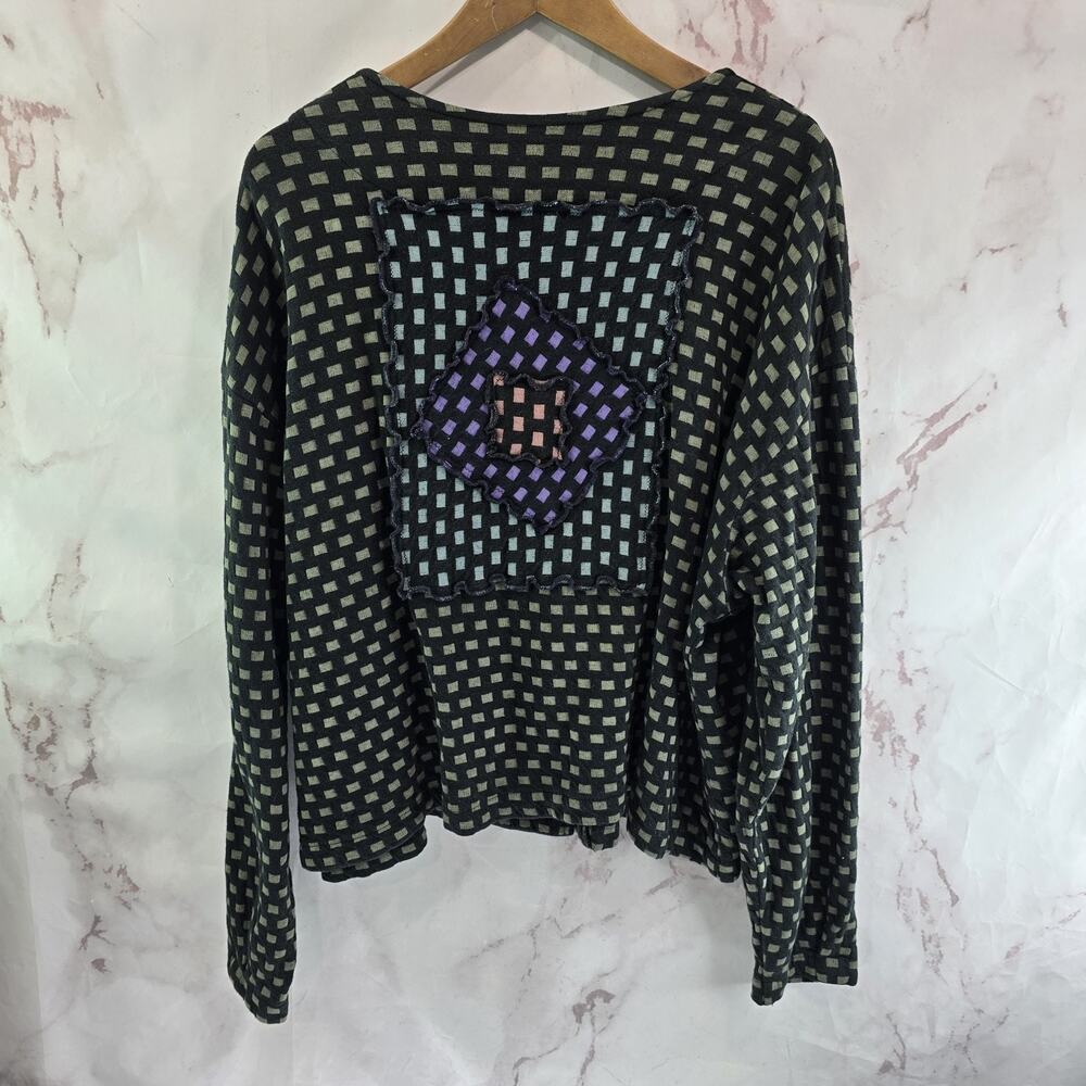 Vintage Jacket Womens Large Green Purple Artsy Art To Wear Checkered Patchwork